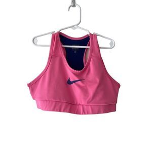 Nike Girl's Size Large Sports Bra Pink Stretchy Blue Nike Logo Detail